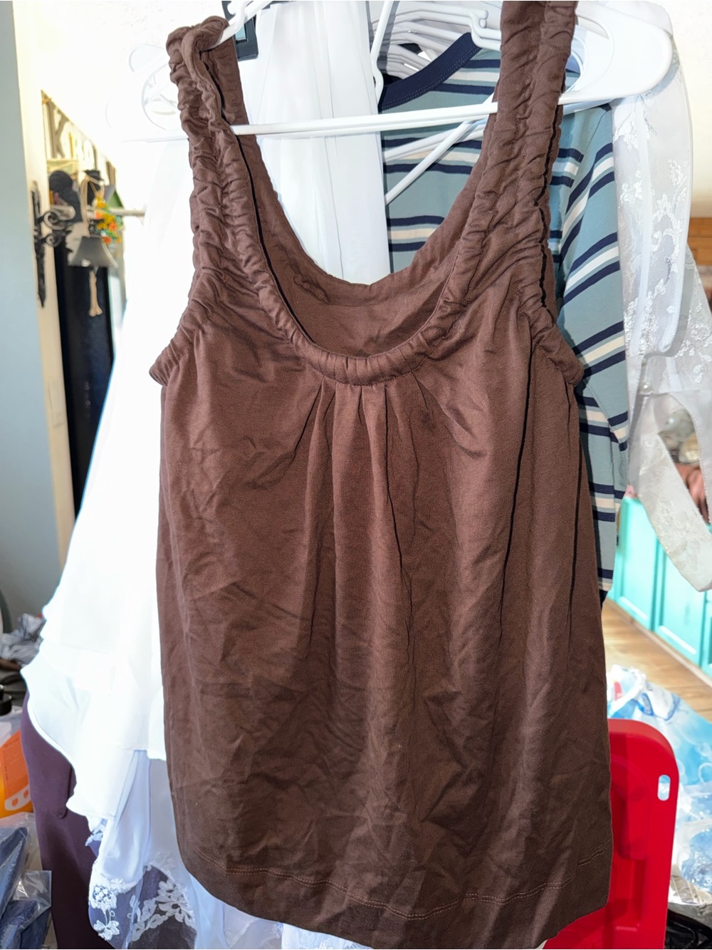 Brown Sleeveless Ruched Scoop Neck Tank Top Asos